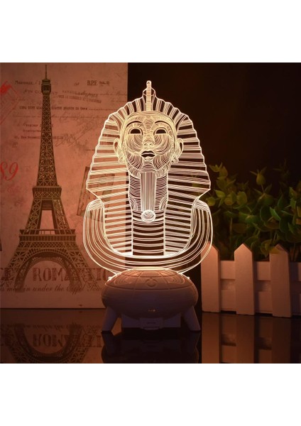 Mısır Tutankhamun Firavun Şekil 3D Illusion Lambası 3D Masa Masası, 16 Renk Değiştiren Akrilik LED Gece Lambası Çocuklar Doğum Günleri/tatiller/noel Hediyeleri Oyuncak (Yurt Dışından)