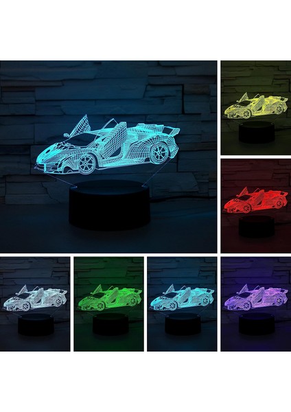 3D Illusion Gece Lambası Masa Lambası, 7 Renk Otomatik Kademeli Değişen USB Powered Çocuklar Için Dokunmatik Anahtarlı LED Işıklar Hediyeler Ev Dekorasyonu (Yarış Arabası) (Yurt Dışından)