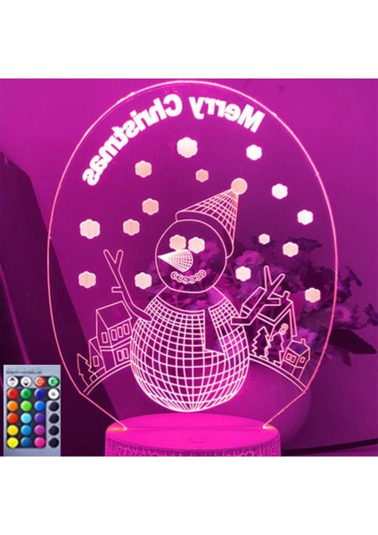 3D Kardan Adam Gece Lambası Illusion Gece Lambası 16 Renk Değiştirme Masa Masa Dekorasyon Lambaları Hediye Akrilik Düz Abs Taban USB Kablosu Oyuncak (Yurt Dışından)