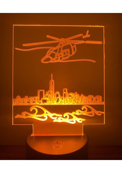 3D Gece LED Işık Lamba Altlığı - Nyc Skyline & Helikopter Işık Göstergesi, 12 Renk Seçeneği, Uzaktan Kumandalı, USB Konektörü, Enerji Tasarrufu. Masa Lambası, Çocuklar ve Yetişkinl (Yurt Dışından)