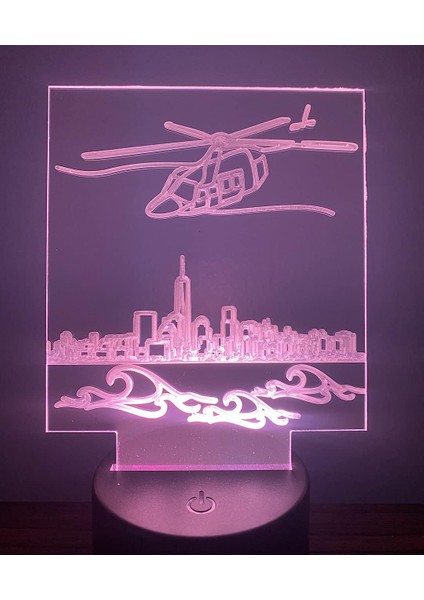 3D Gece LED Işık Lamba Altlığı - Nyc Skyline & Helikopter Işık Göstergesi, 12 Renk Seçeneği, Uzaktan Kumandalı, USB Konektörü, Enerji Tasarrufu. Masa Lambası, Çocuklar ve Yetişkinl (Yurt Dışından)