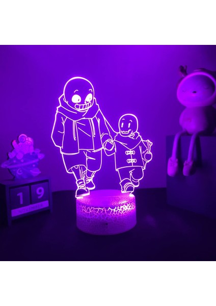 Game Undertale Hayranlar Için Gameed 3D Nightlight 16 Renk Dekor Illusion Uzaktan Kumandalı LED Lamba, Game Undertale Game Figure Noel Hediyesi Oyuncaklar Çocuklar/erkekler (Çatlak) (Yurt Dışından)