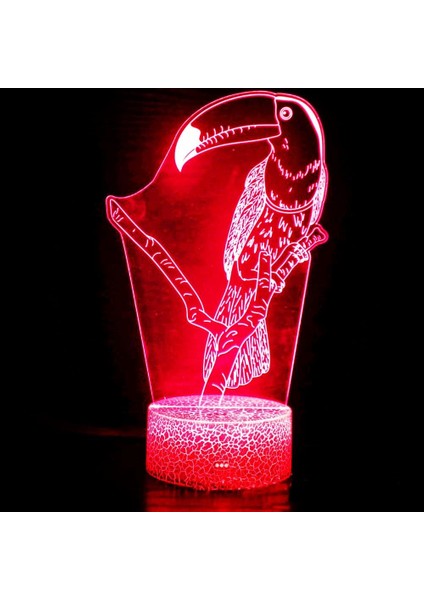 3D Papağan Kuş Gece Lambası LED Lamba Illusion 7 Renk Değiştirme Dokunmatik Anahtar Masa Masa Dekorasyon Lambaları Doğum Günü Hediyesi Akrilik Taban USB Kablosu Oyuncak (Yurt Dışından)