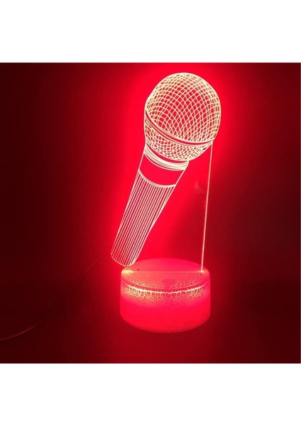 3D Mikrofon Gece Lambası LED Lamba Illusion 7 Renk Değiştirme Dokunmatik Anahtar Masa Masa Dekorasyon Lambaları Doğum Günü Hediyesi Akrilik Taban USB Kablosu Oyuncak (Yurt Dışından)