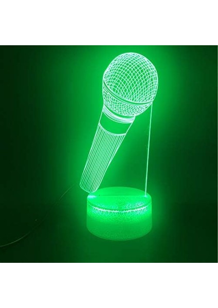 3D Mikrofon Gece Lambası LED Lamba Illusion 7 Renk Değiştirme Dokunmatik Anahtar Masa Masa Dekorasyon Lambaları Doğum Günü Hediyesi Akrilik Taban USB Kablosu Oyuncak (Yurt Dışından)