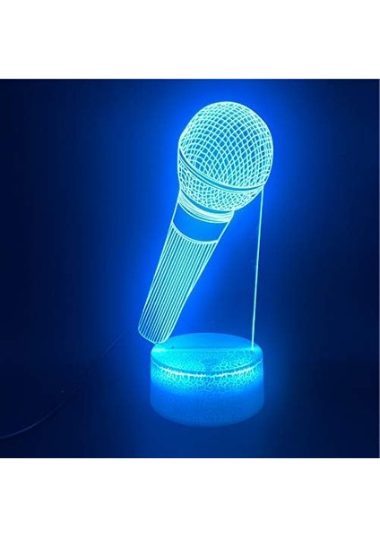 3D Mikrofon Gece Lambası LED Lamba Illusion 7 Renk Değiştirme Dokunmatik Anahtar Masa Masa Dekorasyon Lambaları Doğum Günü Hediyesi Akrilik Taban USB Kablosu Oyuncak (Yurt Dışından)