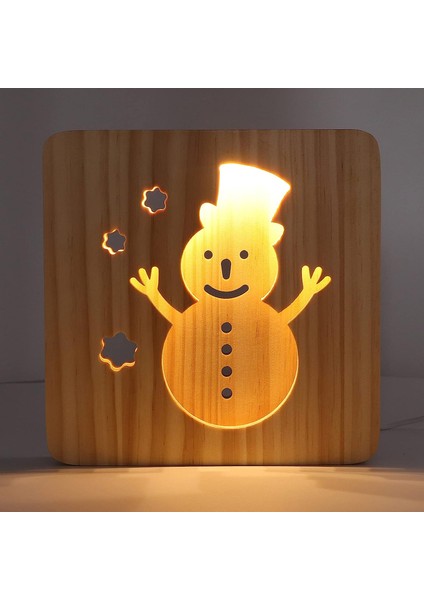 LED Gece Lambası, 3D Kardan Adam Içi Boş Tasarım Içi Boş Oyma Stili, Yumuşak Sıcak Beyaz Işık Ahşap Gece Lambası, Ofis Yatak Odası Oturma Odası Barı Için Mobil USB Güç Arayüzü (Yurt Dışından)