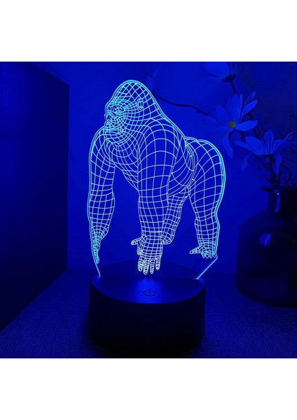 Boy Için Gorilla 3D Gece Lambası 16 Renkler Kız Odası Dekor Illusion LED Lamba USB Gorilla Şekil Uygun Çocuklar Fanlar Noel Hediyeleri (Gorilla1) (Yurt Dışından)