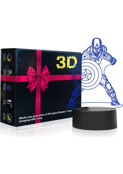3D Illusion LED Gece Işığı, Görsel Yaratıcı 7 Renk Kademeli Değişen Dokunmatik Anahtar Tatil Hediyeleri Veya Ev Dekorasyonu Için USB Masa Lambası (Süper Kahramanlar 2) (Yurt Dışından) fiyatları