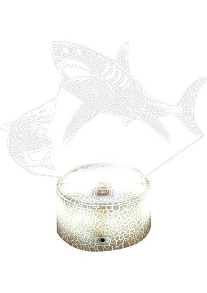 Köpekbalığı 3D Işık Renkli Dokunmatik Kontrol 3D LED Küçük Gece Hediyesi Dekorasyon Atmosfer LED Küçük Masa Lambası Tavan Projektörü Çocuklar (B, Tek Beden) (Yurt Dışından)