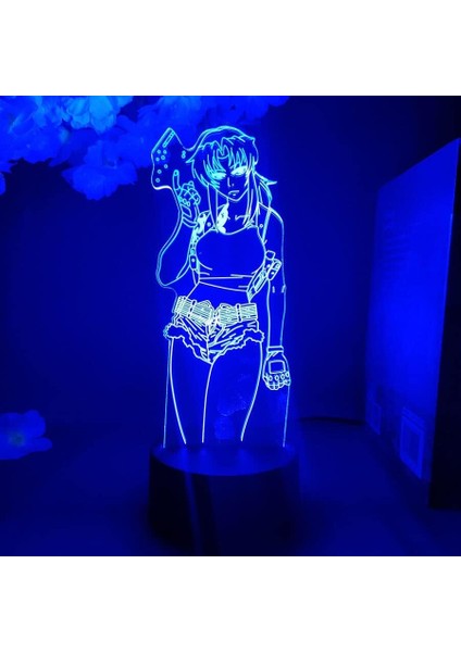 Black Lagoon Anime 3D Boy Için Gece Lambası 16 Renk Kız Odası Dekoru Illusion LED Lamba USB Manga Revy Şekil Uygun Çocuk Hayranları Yılbaşı Hediyeleri (Siyah Lamba) (Yurt Dışından)