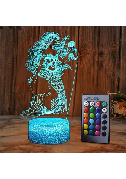 Denizkızı 3D Kız Için Illüzyon Lambası Denizkızı Lambası Noel Doğum Günü Hediyesi Küçük Denizkızı LED Gece Lambası Çocuklar Için 16 Renk Değiştirme Erkek Çocuk (Yurt Dışından)