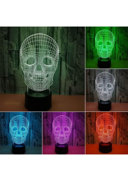 Skulles Head 3D Gece Lambası Roman ve Eşsiz Hediye Lambası Yaratıcı Masa Lambası Başucu Lambası LED 3D Gece Lambası Yatak Odası Işıkları (A, Bir Boyut) (Yurt Dışından)