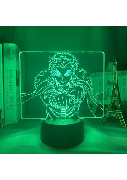 3D Manga 3D Işık Demon Slayer Kyojuro Rengoku Yatak Odası Dekoru Için Gece Lambası Hediye Anime LED Lamba Kimetsu Hiçbir Yaiba Odası Dekor (Yurt Dışından)