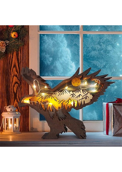 3D Hayvan Dekoru Süs LED Gece Lambası - Ahşap Çok Katmanlı Oyma Hayvan Görünümü Yatak Odası Masası Için Dekoratif Gece Lambası Elk Versiyonu (Boyut : Kartal) (Yurt Dışından) modelleri