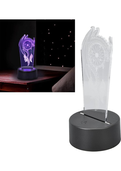 3D Gece Lambası 7 Renk USB USB Gece Lambası Gece Lambası Değiştirme 3D Ejderha Şekli Çocuklar Için Dokunmatik Kontrollü Akrilik LED Lamba Doğum Günü Hediyesi (Yurt Dışından)