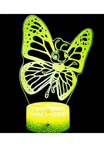 3D Kelebek Gece Lambası Illusion Gece Lambası 7 Renk Değiştirme Masa Masa Dekorasyon Lambaları Hediye Akrilik Düz Abs Taban USB Kablosu Oyuncak (Yurt Dışından)