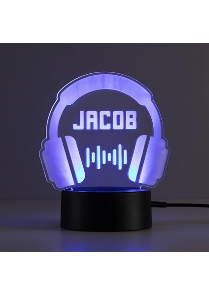 Kulaklıklar Çok Renkli LED Gece Lambası, Akrilik Tasarım Ekleme Üzerine Özel Ad Lazer Oyma | Temel Projeler 7 Rgb Renk | USB Güç Kablosu Içerir, 5,5x8,5 (Yurt Dışından)