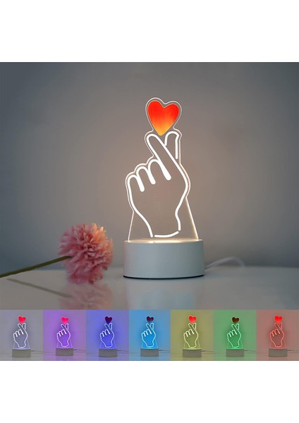 3D Masa Lambası Yaratıcı LED Gece Lambası, Çocuk Odası Atmosfer Işığı, USB Powered 7 Renk Ev Dekorasyon Işıkları Erkekler ve Kızlar Için Sevgililer Günü Hediyeleri (El Aşkı) (Yurt Dışından) fiyatları
