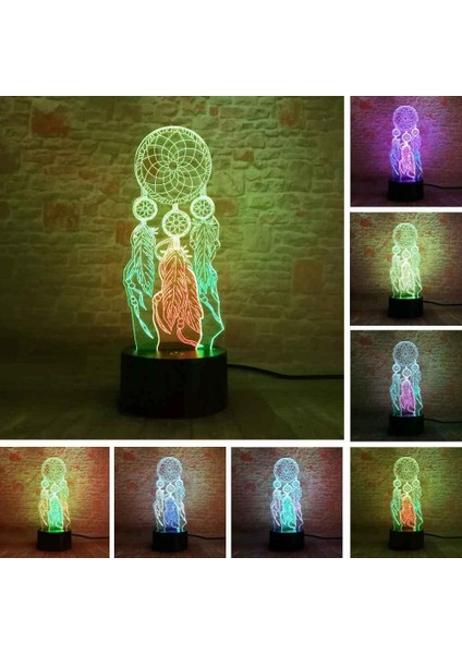Noel Lambaları 3D Illusion Optik Gece Lambası Dreamcatcher, LED Masa Lambası Aydınlatmalı Gece Lambası 16 Renk Dokunsal Kontrol Lambası Başucu Dekorasyonu (Yurt Dışından)