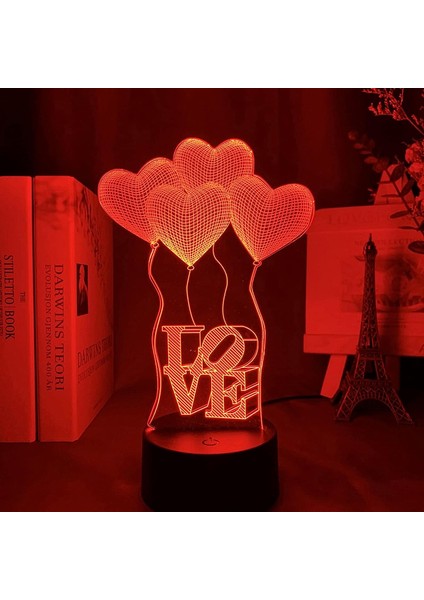 Kız Arkadaşı Için Sevgililer Günü Hediyesi 7 Renk Değişimi 3D Aşk Kalp Lambası USB Işıkları Yıldönümü Eşi Mevcut 3D Optik Illusion Gece Işıkları Pxjd (Yurt Dışından)