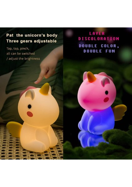 Çocuk Yatak Odası Için Unicorn Gece Lambası, Çocuklar Için Squishy Silikon Kreş Gece Lambası, LED Şarj Edilebilir Unicorn Lamba, Çocuklar Için Unicorn Hediyeler, Sevimli Kawaii (Yurt Dışından)