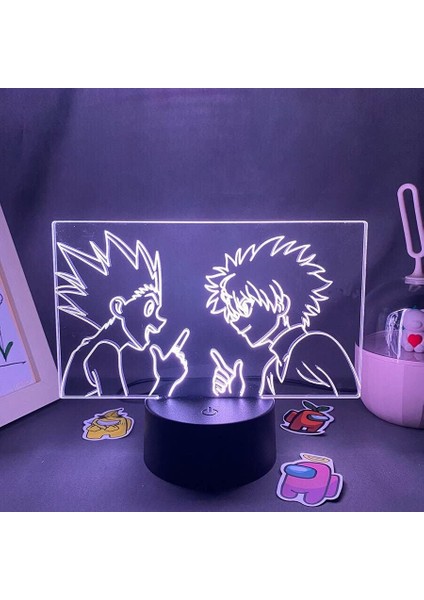 Hunten x Hunten Anime 3D Erkek Için Gece Lambası 16 Renk Kız Odası Dekoru Illusion LED Lamba USB Manga Kontrol Figürü Uygun Çocuk Hayranları Yılbaşı Hediyeleri (Siyah Lamba) (Yurt Dışından)
