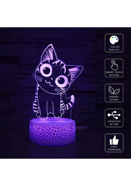 Kedi Lambası 3D Illusion Gece Işığı Masa Lambası, 7 Renk Otomatik Kademeli Değişen USB Powered Çocuklar Için Dokunmatik Anahtarlı LED Işıklar Hediyeler Ev Dekorasyonu (3d Kedi Işığı) (Yurt Dışından)