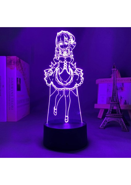 3D Lamba Anime Yeniden Sıfır Başlangıç Hayat Başka Bir Dünyada Gece Lambası Çocuklar Için Yatak Odası Dekoru Doğum Günü Hediyesi Yeniden Sıfır Rem LED Gece Lambası (Yurt Dışından)