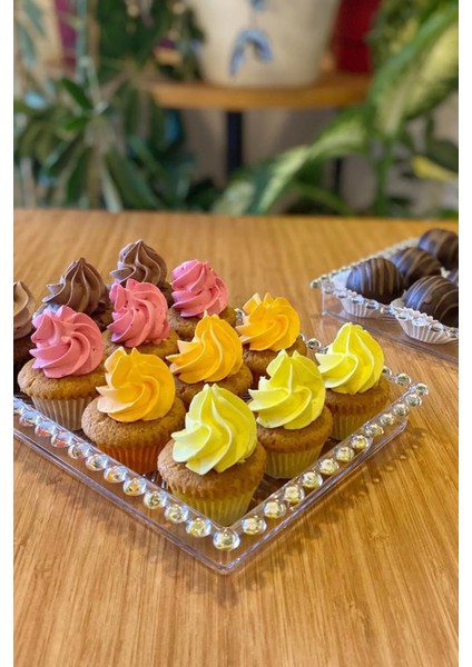 Pleksi Plastik Dikdörtgen Boncuklu Kulplu Sunum Servis Tepsi 6'lı