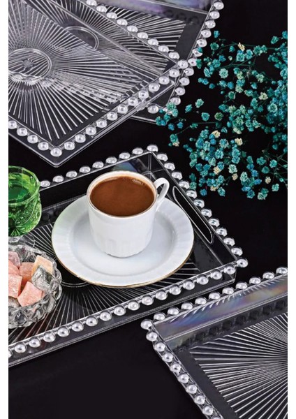 Pleksi Plastik Dikdörtgen Boncuklu Kulplu Sunum Servis Tepsi 6'lı fiyatları