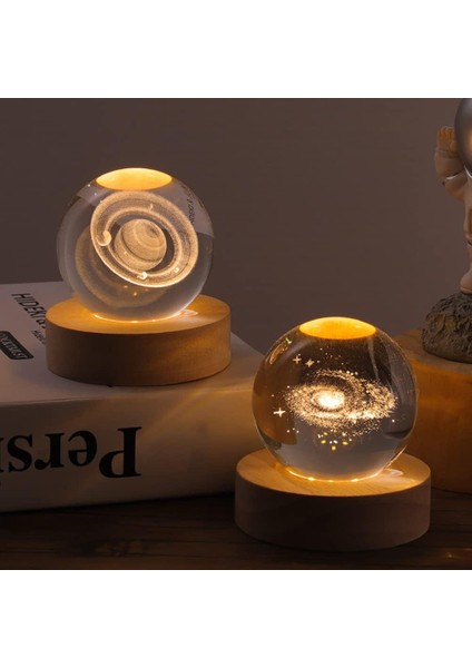 3D Kristal Top Gece Lambası Dekorasyonu Aydınlık Kristal Küre Süs USB Şarj Edilebilir Gece Lambası Ay Doğum Günü Hediyesi Gençler Erkekler ve Kızlar Için (Yurt Dışından)