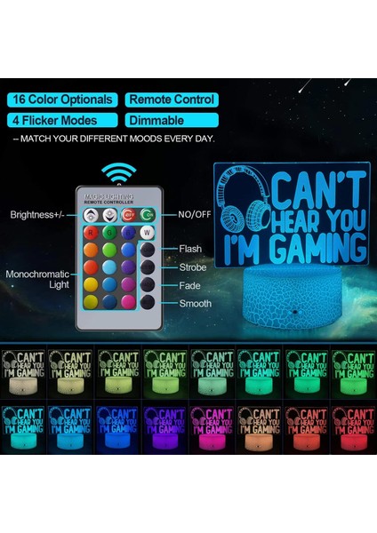 Oyun Oynadığımı Duyamıyorum 3D Gece Işıkları，uzaktan Kumandayla 16 Renk Değişimi Illusion Lamba Kulaklık Grafik Oyuncu Hediyesi Noel Veya Doğum Günü Hediyeleri (Yurt Dışından) fiyatları