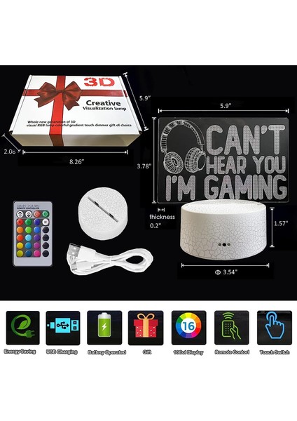 Oyun Oynadığımı Duyamıyorum 3D Gece Işıkları，uzaktan Kumandayla 16 Renk Değişimi Illusion Lamba Kulaklık Grafik Oyuncu Hediyesi Noel Veya Doğum Günü Hediyeleri (Yurt Dışından) fırsatları