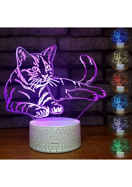 3D Kedi Gece Işığı Lambası Illusion Gece Lambası 7 Renk Değiştirme Dokunmatik Anahtar Masa Masa Dekorasyon Lambaları Hediye Akrilik Düz Abs Taban USB Kablosu Oyuncak (Yurt Dışından)