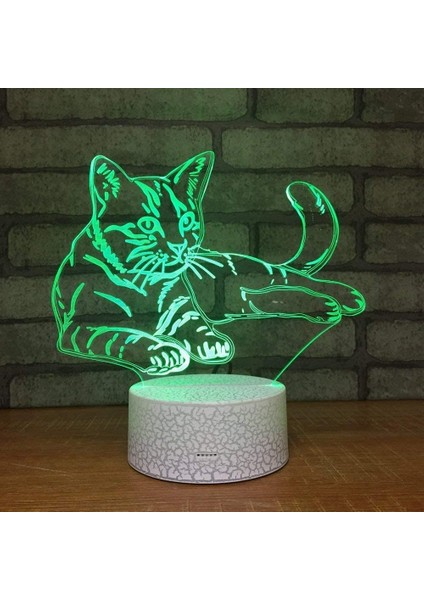 3D Kedi Gece Işığı Lambası Illusion Gece Lambası 7 Renk Değiştirme Dokunmatik Anahtar Masa Masa Dekorasyon Lambaları Hediye Akrilik Düz Abs Taban USB Kablosu Oyuncak (Yurt Dışından)
