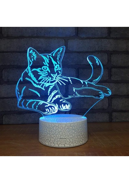 3D Kedi Gece Işığı Lambası Illusion Gece Lambası 7 Renk Değiştirme Dokunmatik Anahtar Masa Masa Dekorasyon Lambaları Hediye Akrilik Düz Abs Taban USB Kablosu Oyuncak (Yurt Dışından)