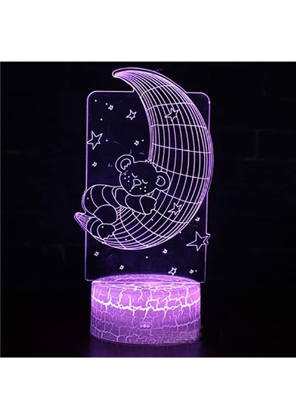 LED Gece Işığı 3D Gece Işığı Ay Lambası Akülü Stand Yıldızlı Lamba Yatak Odası Dekoru Gece Işıkları Çocuklara Hediye Ay Işığı (Çatlak Taban 16COLORS Rc, Bear-1) (Yurt Dışından)