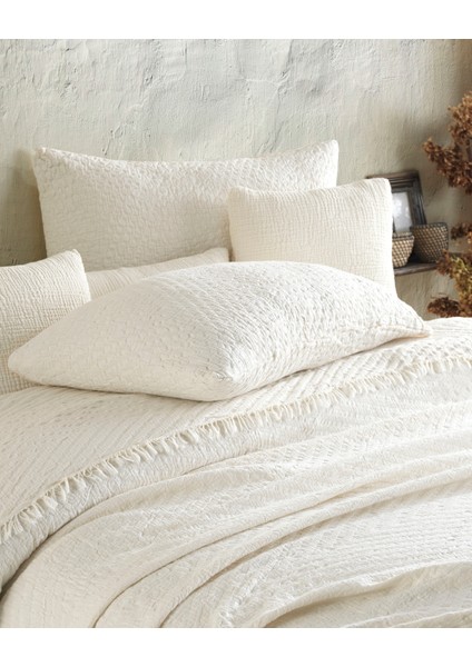 Bej Jakarlı Naturel 4 Katlı Multi Muslin %100 Pamuk Çift Kişillik Yatak Örtüsü