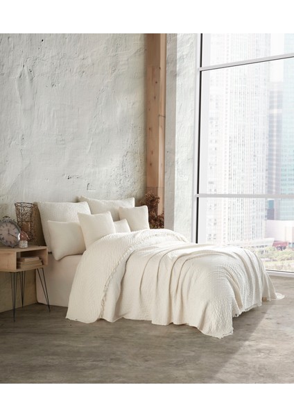 Bej Jakarlı Naturel 4 Katlı Multi Muslin %100 Pamuk Çift Kişillik Yatak Örtüsü modelleri