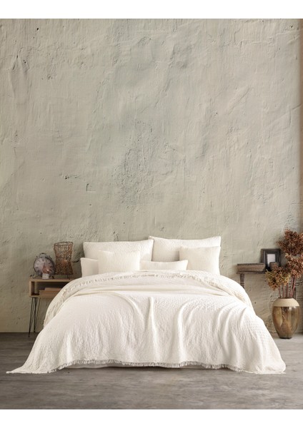 Bej Jakarlı Naturel 4 Katlı Multi Muslin %100 Pamuk Çift Kişillik Yatak Örtüsü fırsatları
