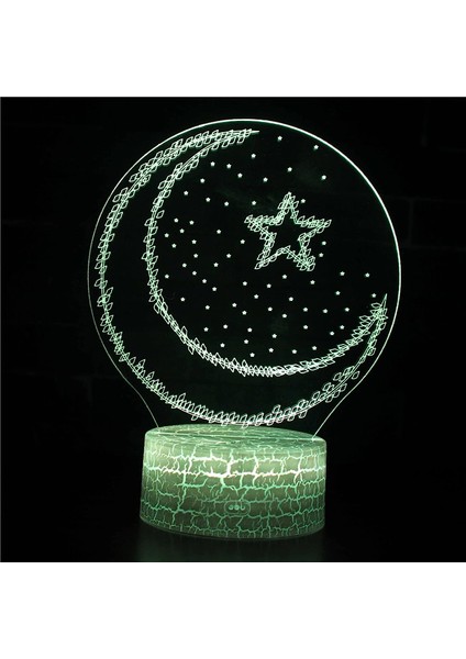 3D Optik Lamba Illusion Gece Lambası Ay 3D Masa Lambası Çocuk Çocuk Doğum Günü Hediyesi Yaratıcı Işık Hediye Stereo Görüş Renkli Gece Işığıbeyaz Baz: Renkli Dokunuş (Yurt Dışından)