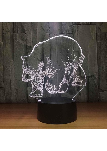 3D Optik Illüzyon LED Lamba Hayvan Ayı Gece Lambası, USB Powered 16 Renk Yanıp Sönen Dokunmatik Anahtar Çocuklar Için Yatak Odası Dekorasyon Aydınlatma Yenilik Noel Doğum Günü Hedi (Yurt Dışından)