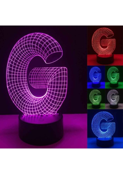 Çocuklar Gece Lambası G Harfi 3D Optik LED Illusion Lambası USB Uzaktan Kumandalı 16 Renk Değiştirme Doğum Günü Xmas Yeni Yıl Hediye Fikri Erkek Kız Çocuklar Için (Yurt Dışından)