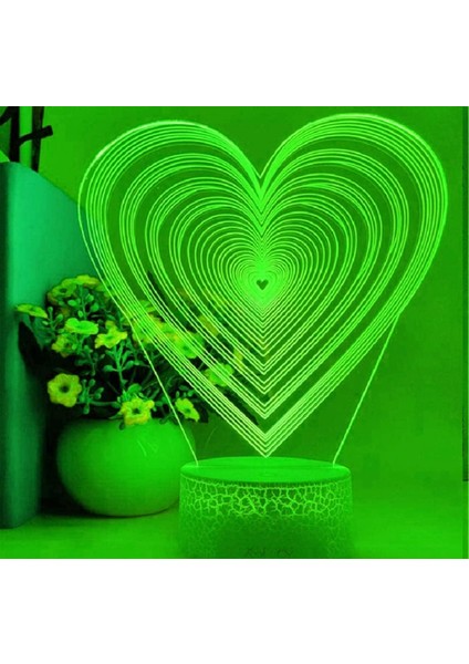 3D Aşk Kalp Gece Lambası LED Lamba Illusion 7 Renk Değiştirme Dokunmatik Anahtar Masa Masa Dekorasyon Lambaları Doğum Günü Hediyesi Akrilik Taban USB Kablosu Oyuncak (Yurt Dışından)