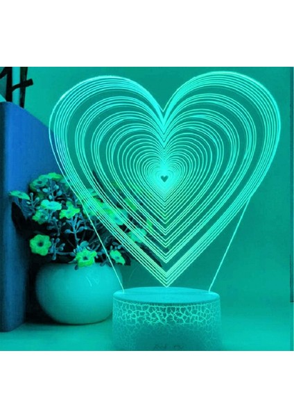 3D Aşk Kalp Gece Lambası LED Lamba Illusion 7 Renk Değiştirme Dokunmatik Anahtar Masa Masa Dekorasyon Lambaları Doğum Günü Hediyesi Akrilik Taban USB Kablosu Oyuncak (Yurt Dışından)