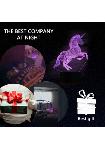 Çocuklar Için Unicorn 3D Gece Lambası, Illusion Lamba Dokunmatik Masa Masa LED Lamba USB Kablosu ile 7 Renk Değiştirme, Erkekler ve Kızlar Için Tatil Doğum Günü Yılbaşı Hediyeleri (Yurt Dışından) fiyatları