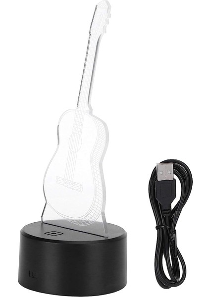 3D Gitar LED Gece Lambası, Anahtarlı Yedi Renk Dokunmatik Işık, Masaüstü Yatak Odası Ev Dekorasyonu Için (Pil Dahil Değildir) (Yurt Dışından)