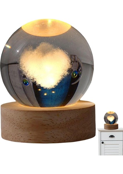 Çocuklar Için Kristal Gece Lambası - Ahşap Standlı Parlayan Kristal Küre, Çocuklar Için Küçük Cam Top Gece Lambası Oda Dekoru Doğum Günü Noel Mezuniyet Hediyeleri (Yurt Dışından)