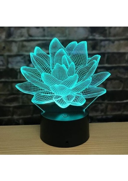3D Lotus Çiçeği Gece Lambası LED Lamba Illusion 16 Renk Değiştiren Masa Masa Dekorasyon Lambaları Doğum Günü Hediyesi Akrilik Taban USB Kablosu Oyuncak (Yurt Dışından)